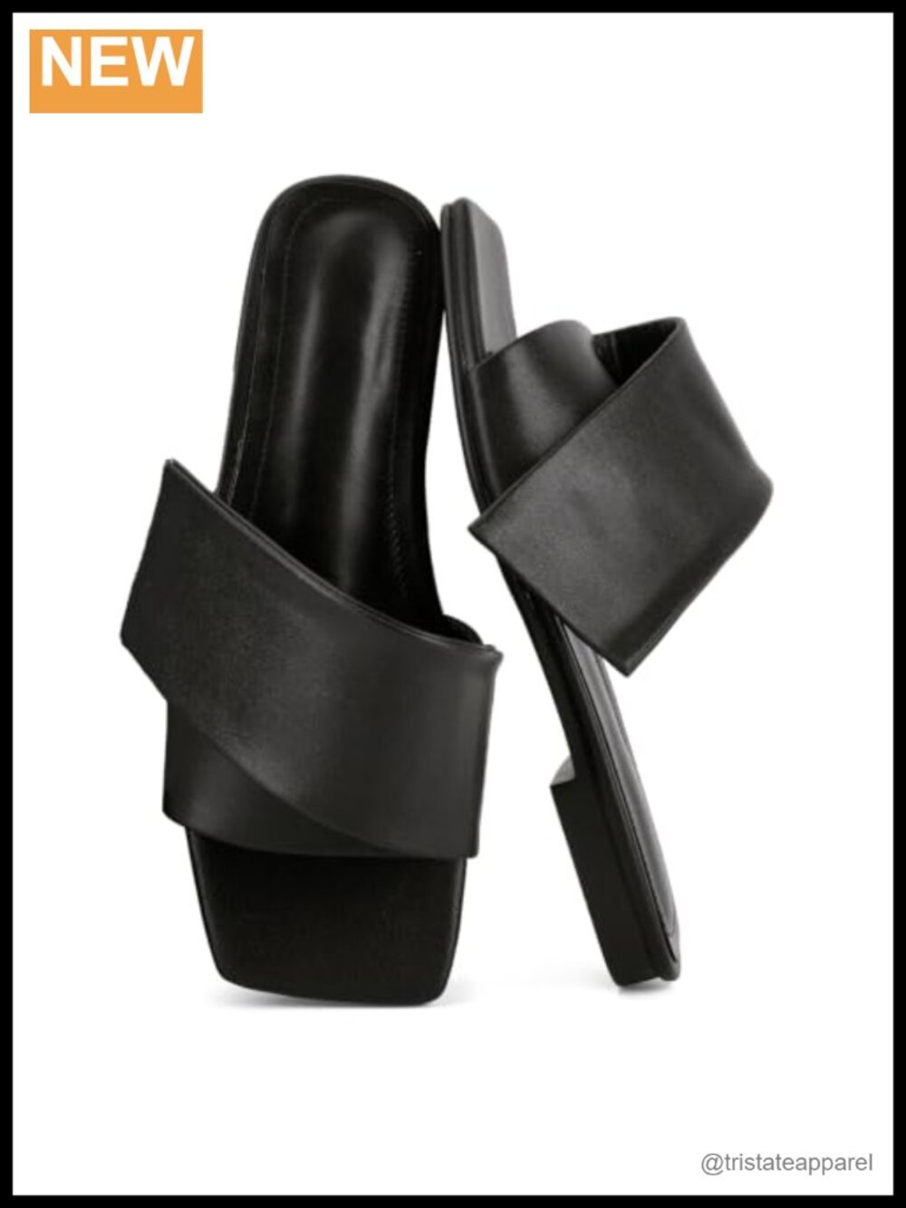 PU Mule Sandals Square Open Toe Slip On Flat Summer Slide Casuals